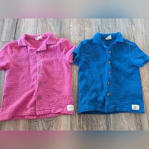 COTTON ON Bundle of 2 Button-Down Shirts Pink and Blue Size 5